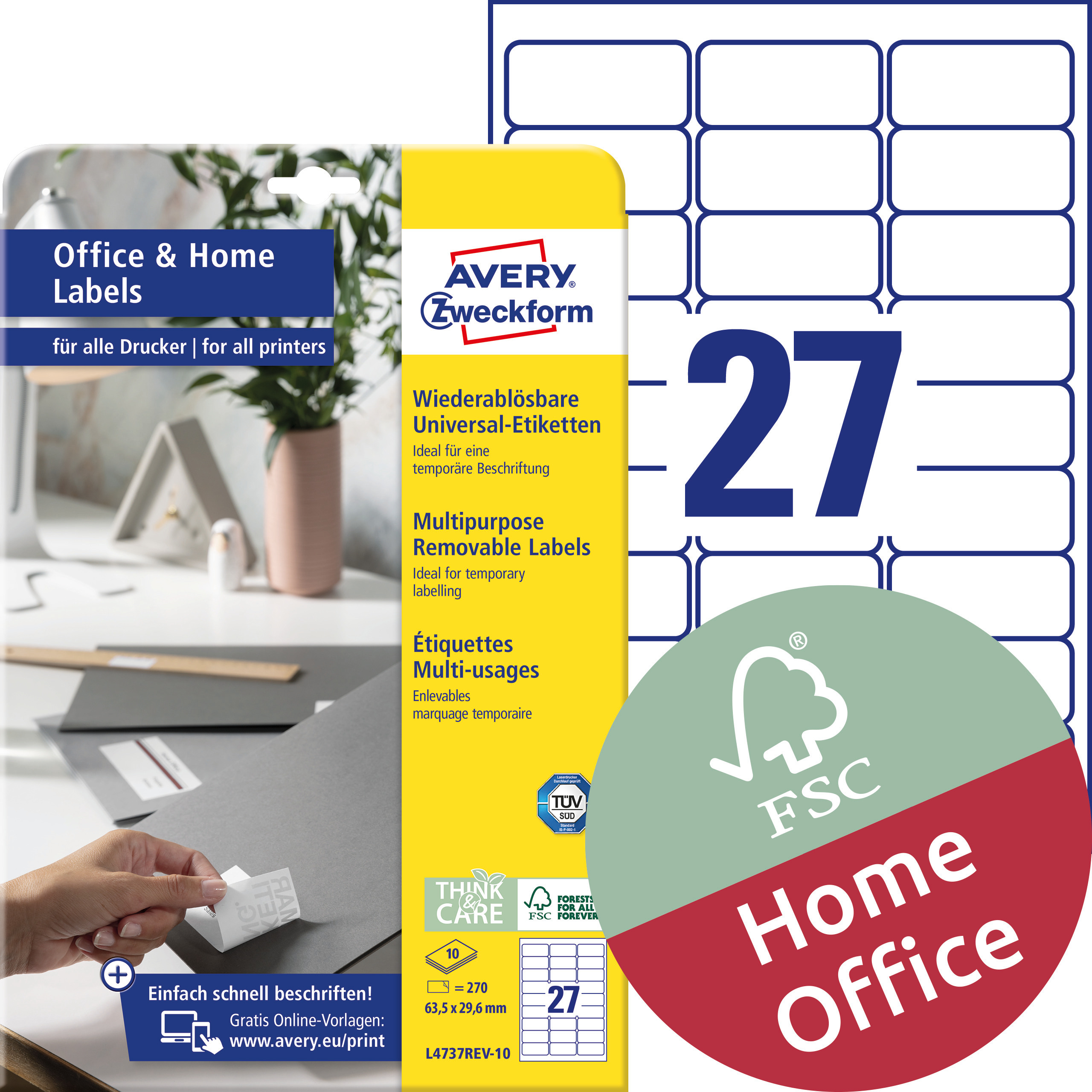 Usuwalne etykiety uniwersalne Avery Zweckform, A4, 10 ark./op., 63,5 x 29,6 mm, białe