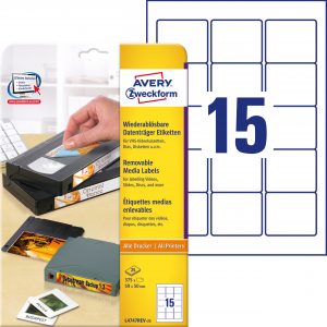 Usuwalne etykiety na dyskietki Avery Zweckform; A4, 25 ark./op., 59 x 50 mm, białe