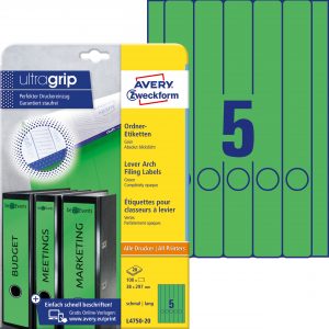 Etykiety na segregatory Avery Zweckform; A4, 20 ark./op., 38 x 297 mm, zielone