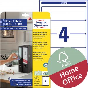 Usuwalne etykiety na segregatory Avery Zweckform, A4, 10 ark./op., 61 x 192 mm, białe, szerokie