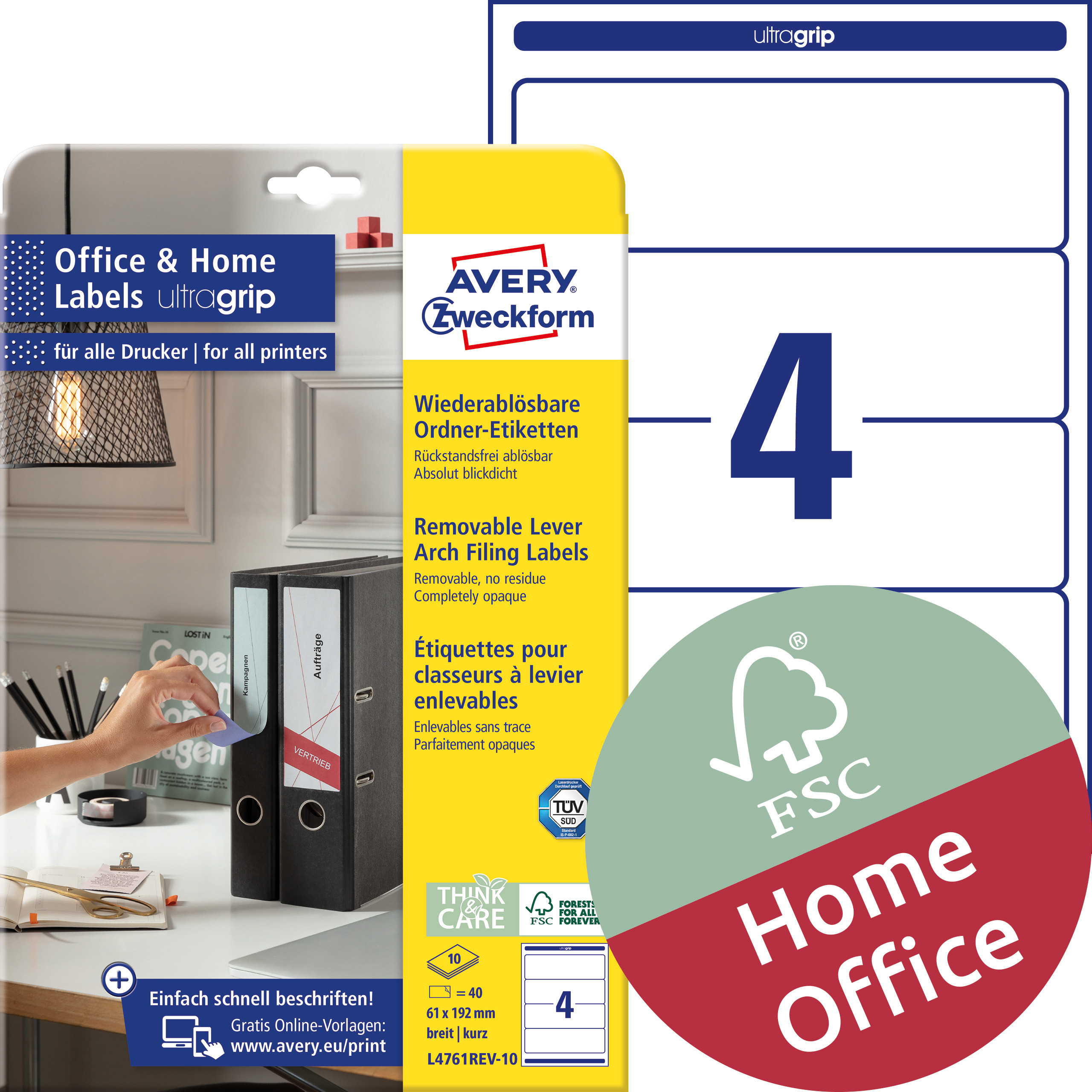 Usuwalne etykiety na segregatory Avery Zweckform, A4, 10 ark./op., 61 x 192 mm, białe, szerokie