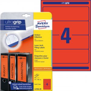 Etykiety na segregatory Avery Zweckform; A4, 20 ark./op., 61 x 192 mm, czerwone