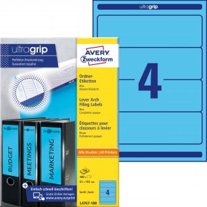 Etykiety na segregatory Avery Zweckform; A4, 100 ark./op., 61 x 192 mm, niebieskie