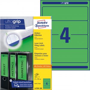 Etykiety na segregatory Avery Zweckform; A4, 100 ark./op., 61 x 192 mm, zielone