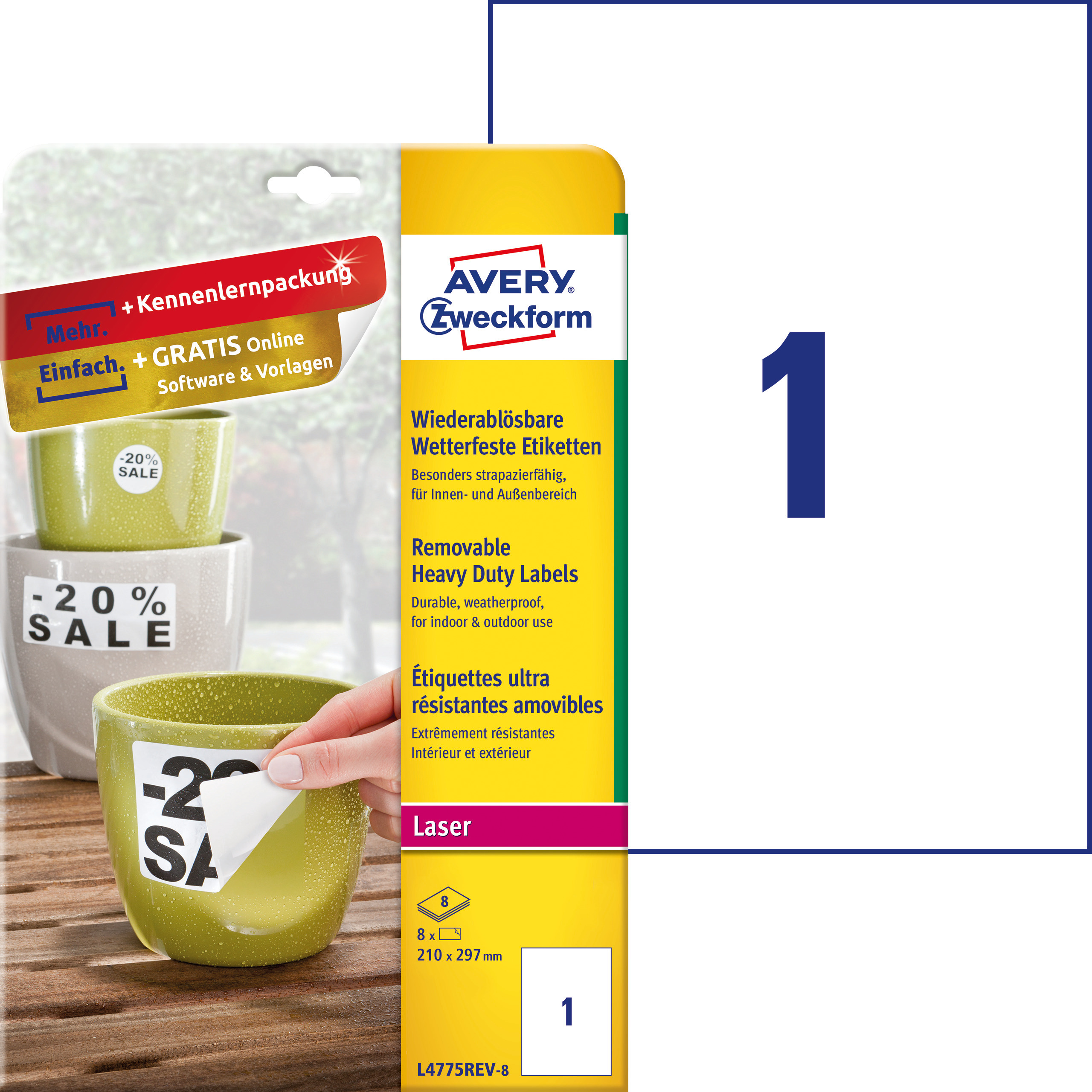 Etykiety Heavy Duty Avery Zweckform; A4, 8 ark./op., 210 x 297 mm, białe, poliestrowe -USUWALNE