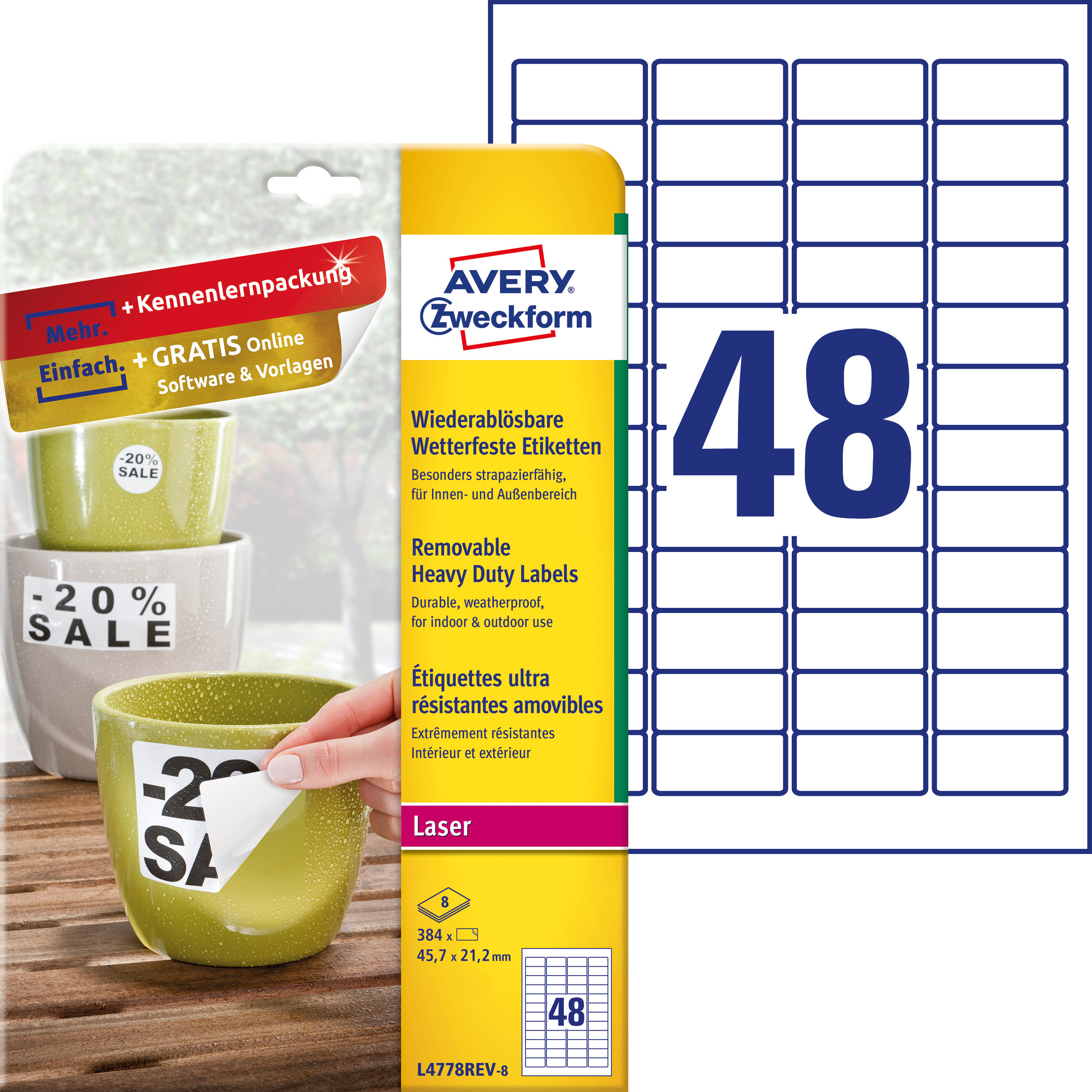 Etykiety Heavy Duty Avery Zweckform; A4, 8 ark./op., 45,7 x 21,2 mm, białe, poliestrowe -USUWALNE