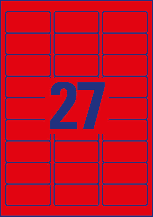 Usuwalne etykiety neonowe Avery Zweckform, A4, 25 ark./op., 63,5 x 29,6 mm, czerwone neonowe - obrazek 2