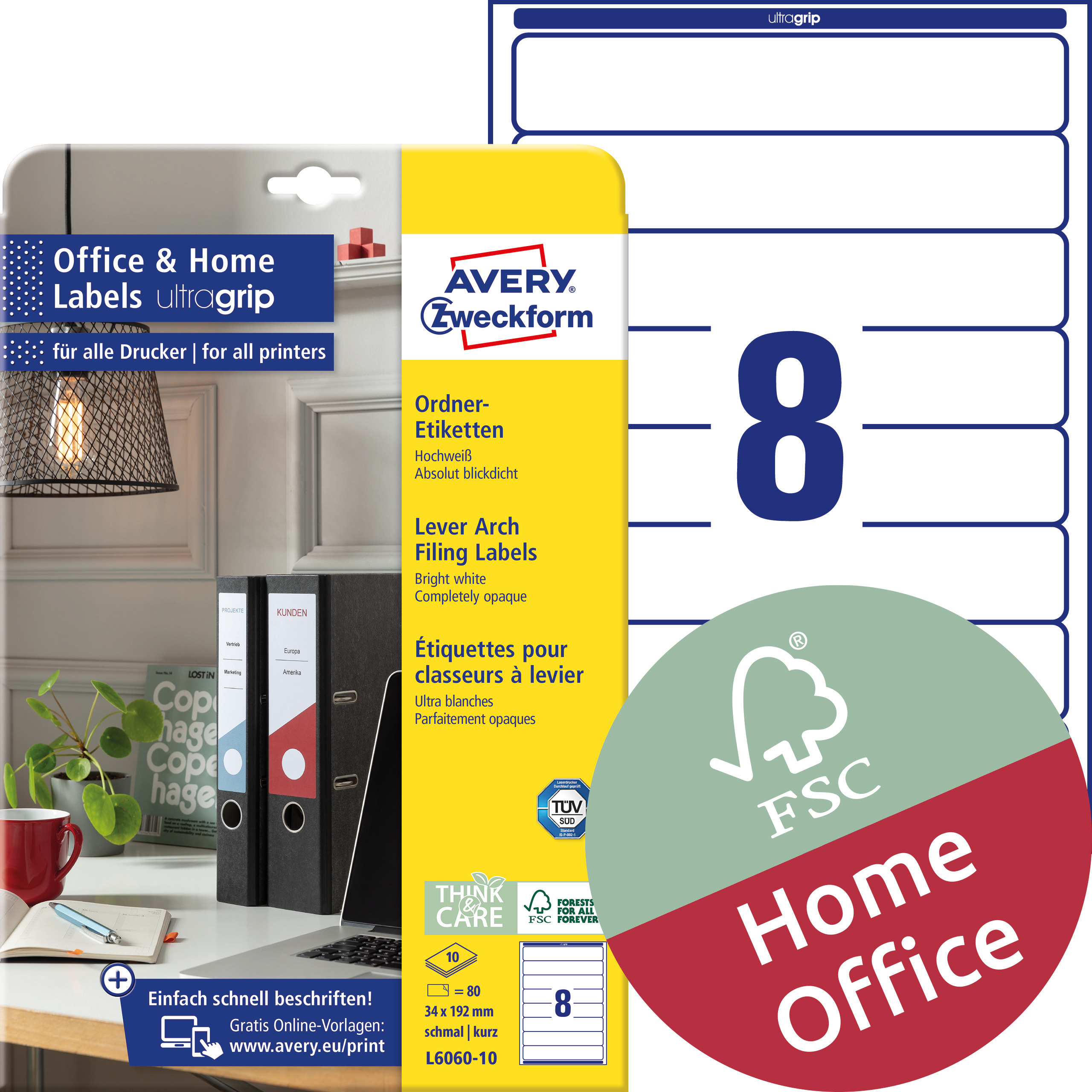 Etykiety na segregatory Avery Zweckform, A4, 10 ark./op., 34 x 192 mm, białe, wąskie