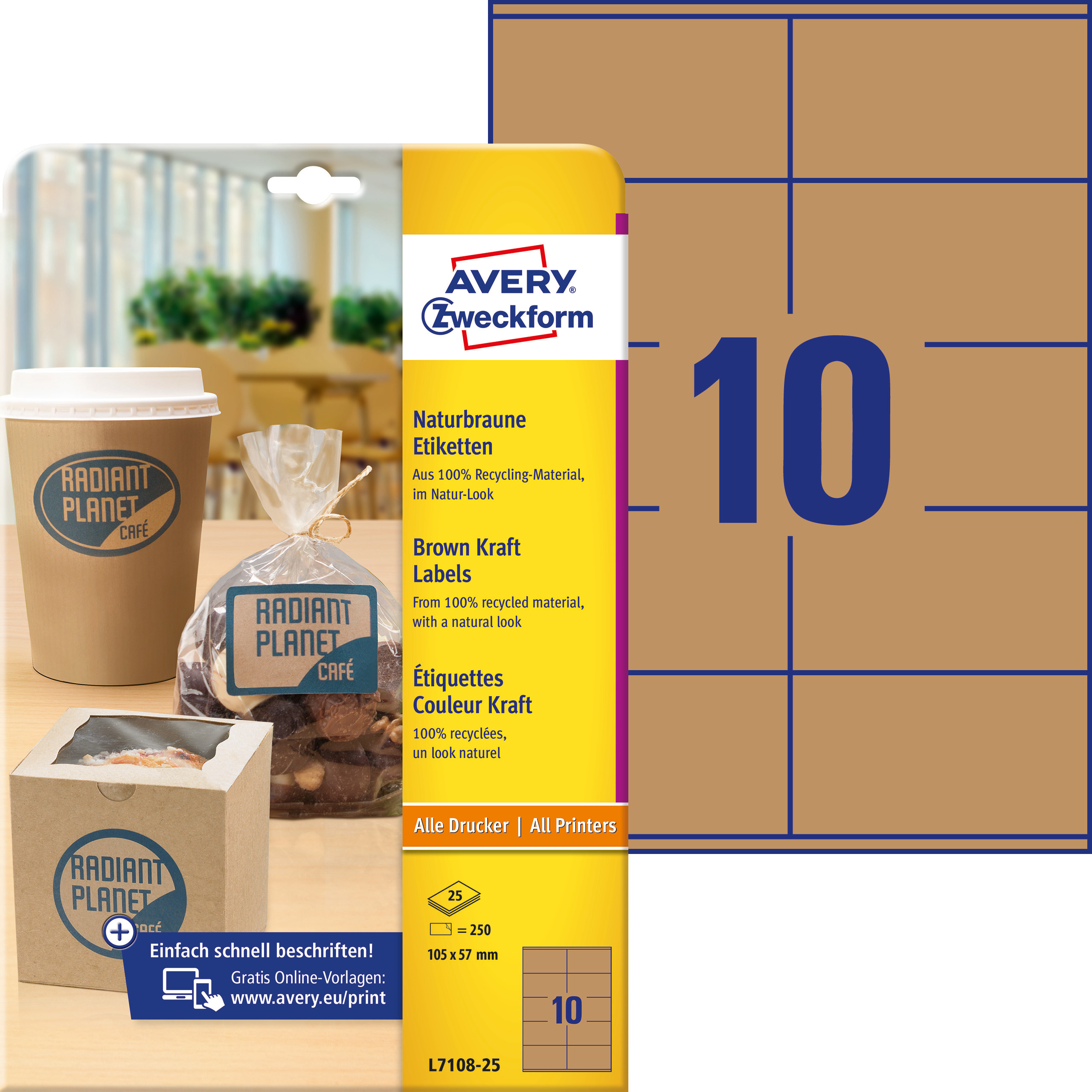 Brązowe etykiety na produkty Avery Zweckform, A4, 25 ark./op., 105 x 57 mm, prostokątne