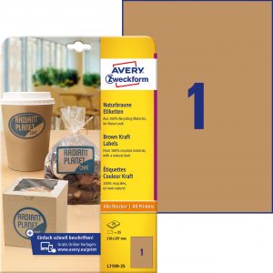 Brązowe etykiety na produkty Avery Zweckform, A4, 25 ark./op., 210 x 297 mm, prostokątne