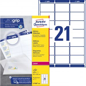 Etykiety adresowe białe Avery Zweckform; A4, 250 ark./op., 63,5 x 38,1 mm
