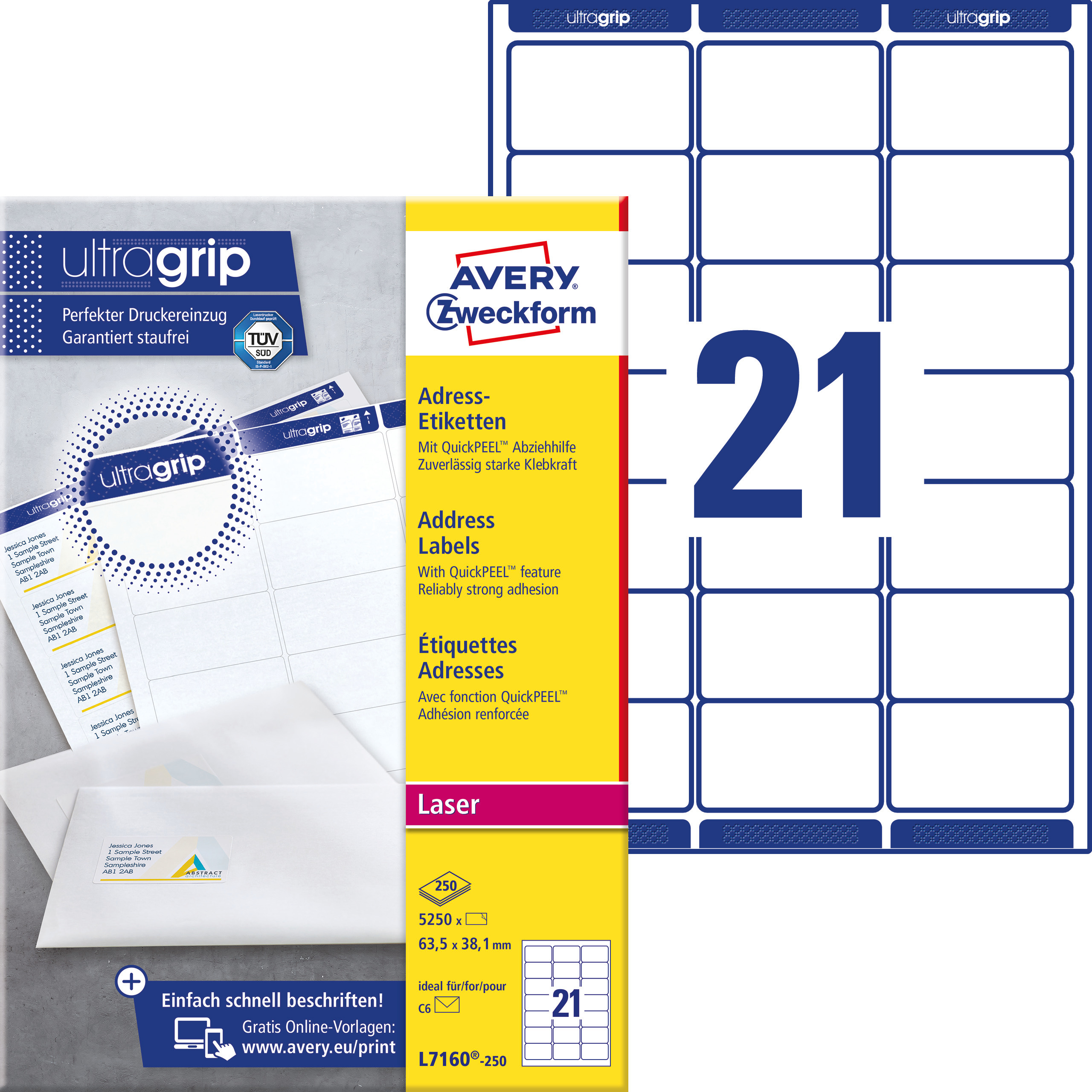 Etykiety adresowe białe Avery Zweckform; A4, 250 ark./op., 63,5 x 38,1 mm