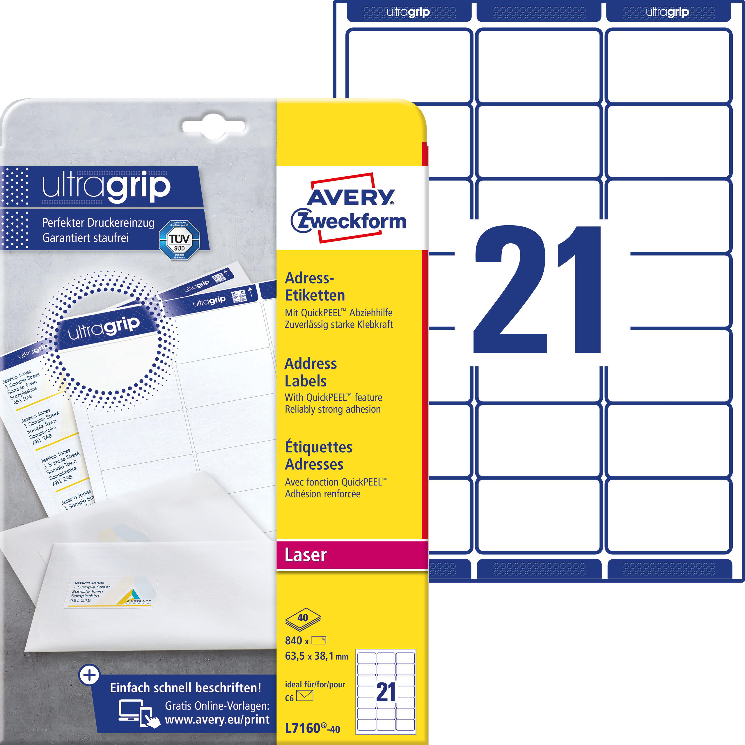 Etykiety adresowe białe Avery Zweckform; A4, 40 ark./op., 63,5 x 38,1 mm