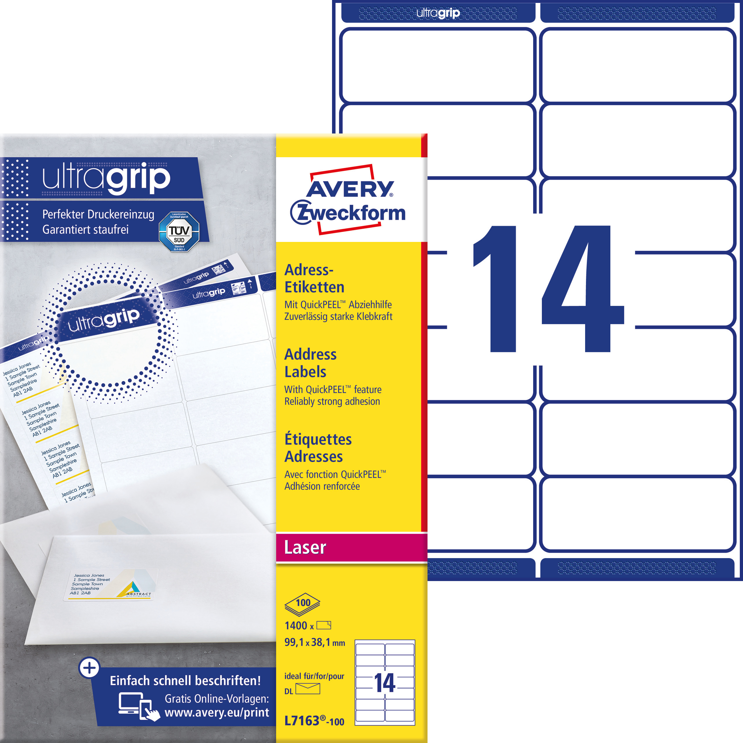 Etykiety adresowe białe Avery Zweckform; A4, 100 ark./op., 99,1 x 38,1 mm