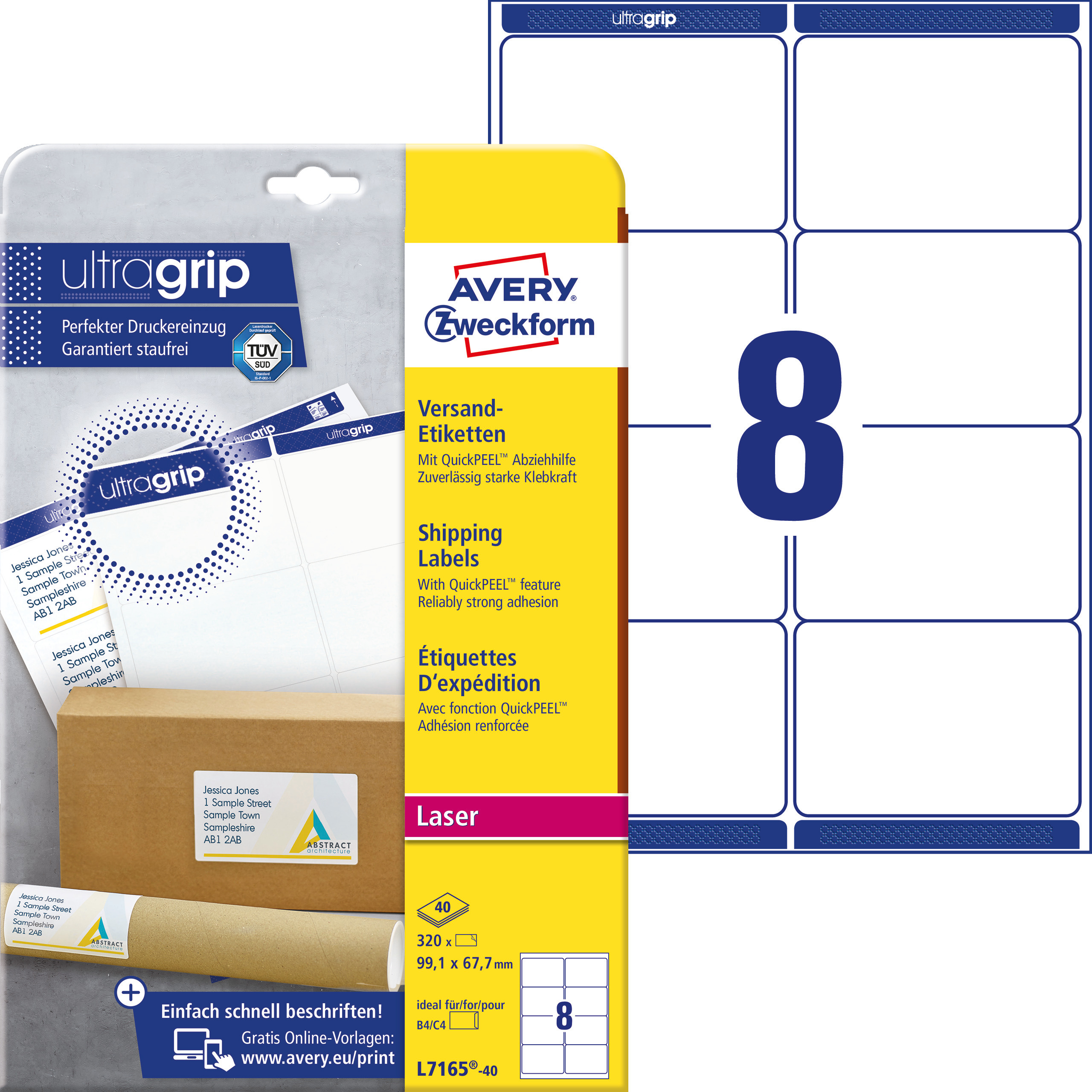 Białe etykiety wysyłkowe Avery Zweckform; A4, 40 ark./op., 99,1 x 67,7 mm