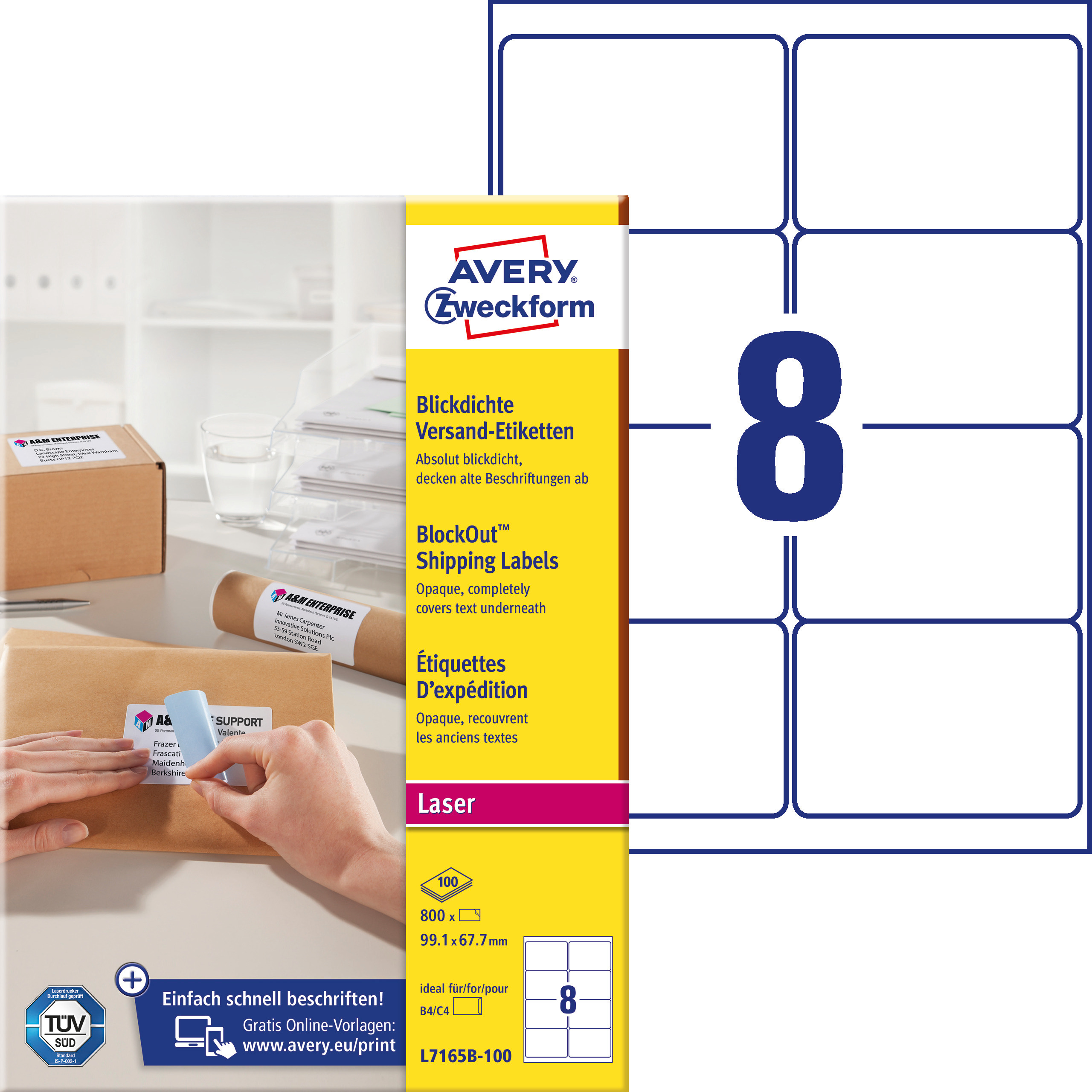 Kryjące etykiety wysyłkowe Block Out Avery Zweckform; A4, 100 ark./op., 99,1 x 67,7 mm