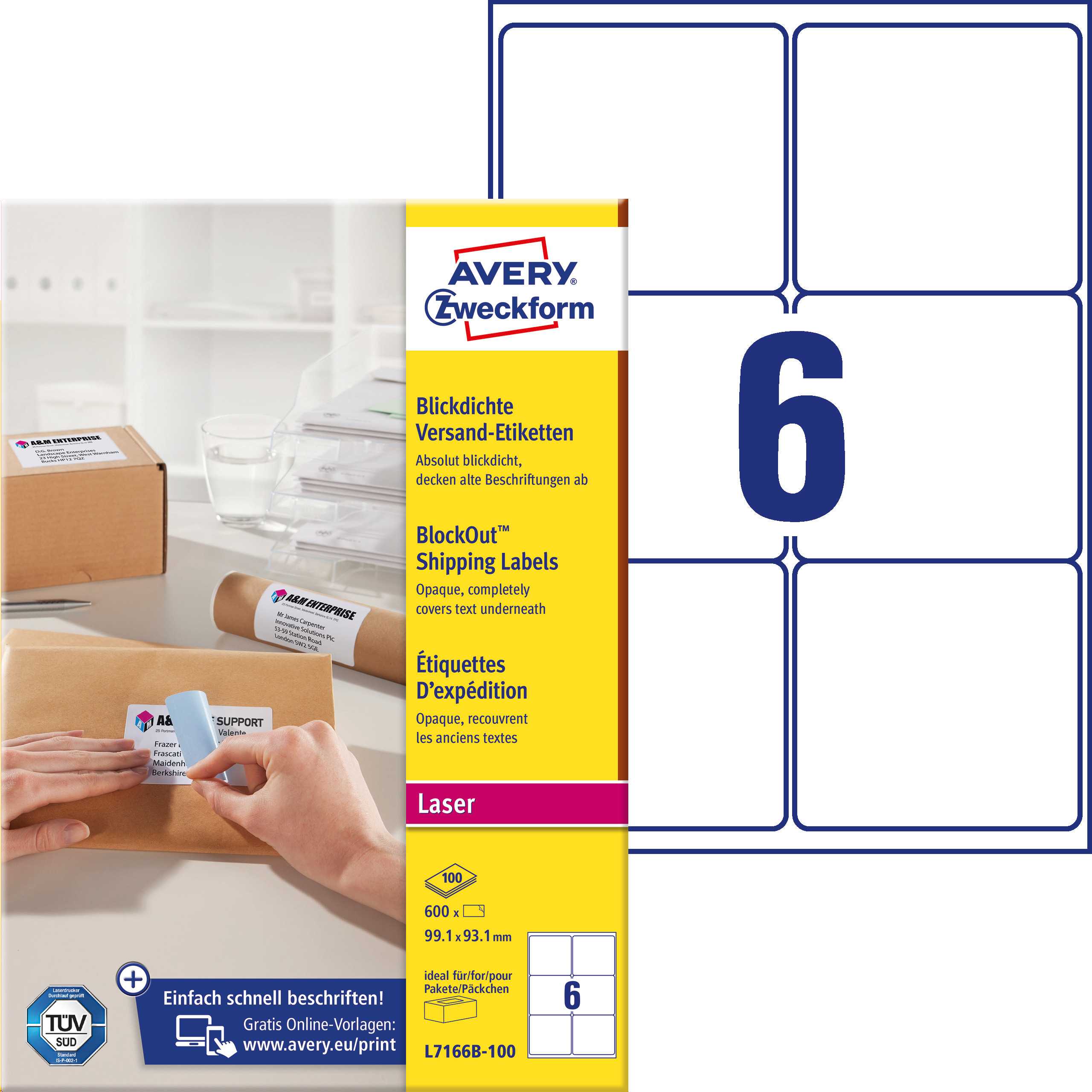 Kryjące etykiety wysyłkowe Block Out Avery Zweckform; A4, 100 ark./op., 99,1 x 93,1 mm