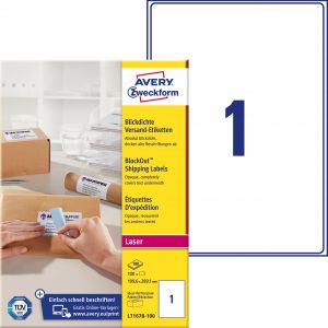 Kryjące etykiety wysyłkowe Block Out Avery Zweckform; A4, 100 ark./op., 199,6 x 289,1 mm