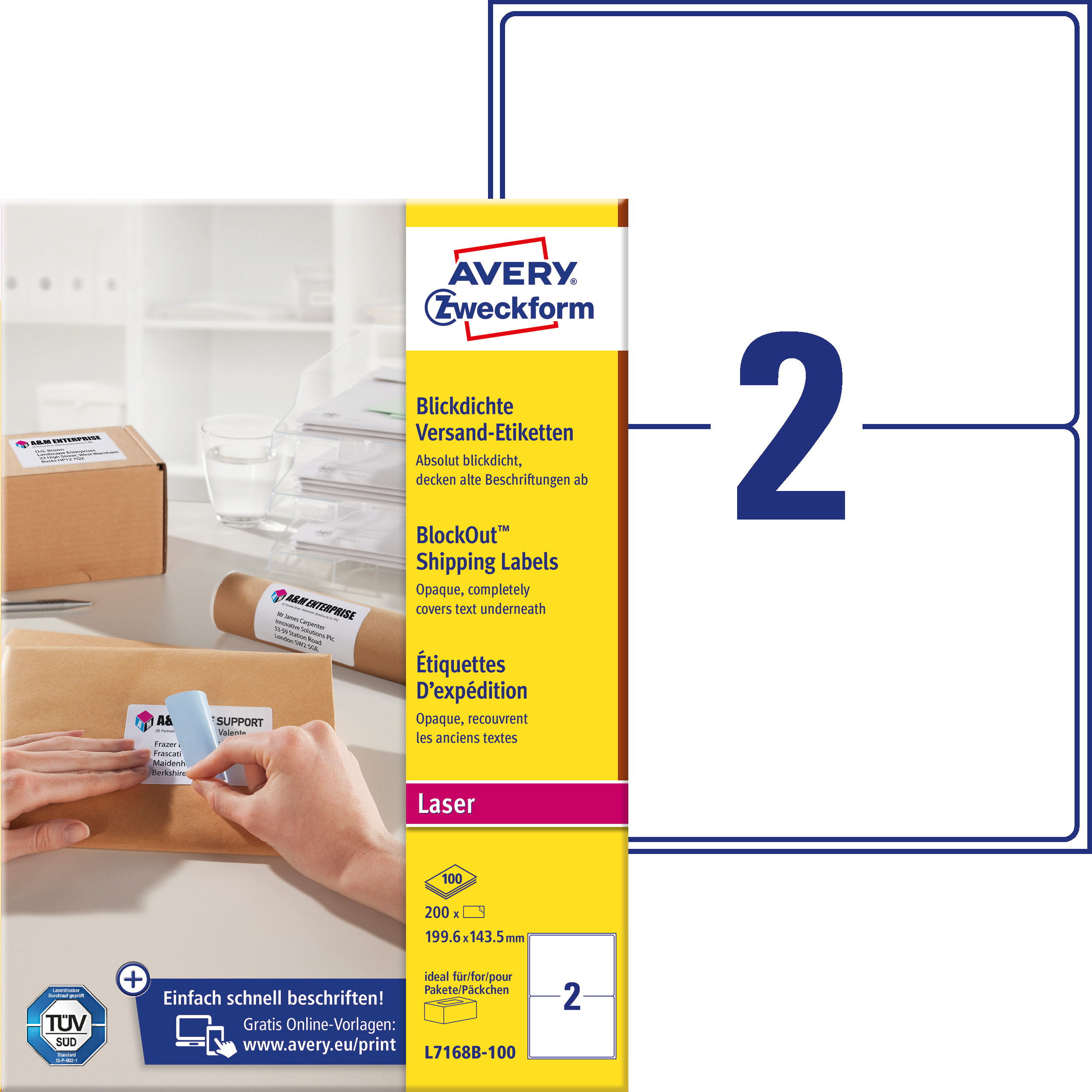 Kryjące etykiety wysyłkowe Block Out Avery Zweckform; A4, 100 ark./op., 199,6 x 143,5 mm
