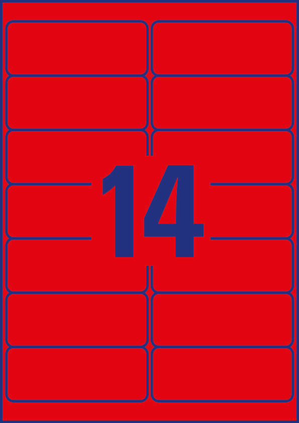 Usuwalne etykiety neonowe Avery Zweckform, A4, 25 ark./op., 99,1 x 38,1 mm, czerwone neonowe - obrazek 2