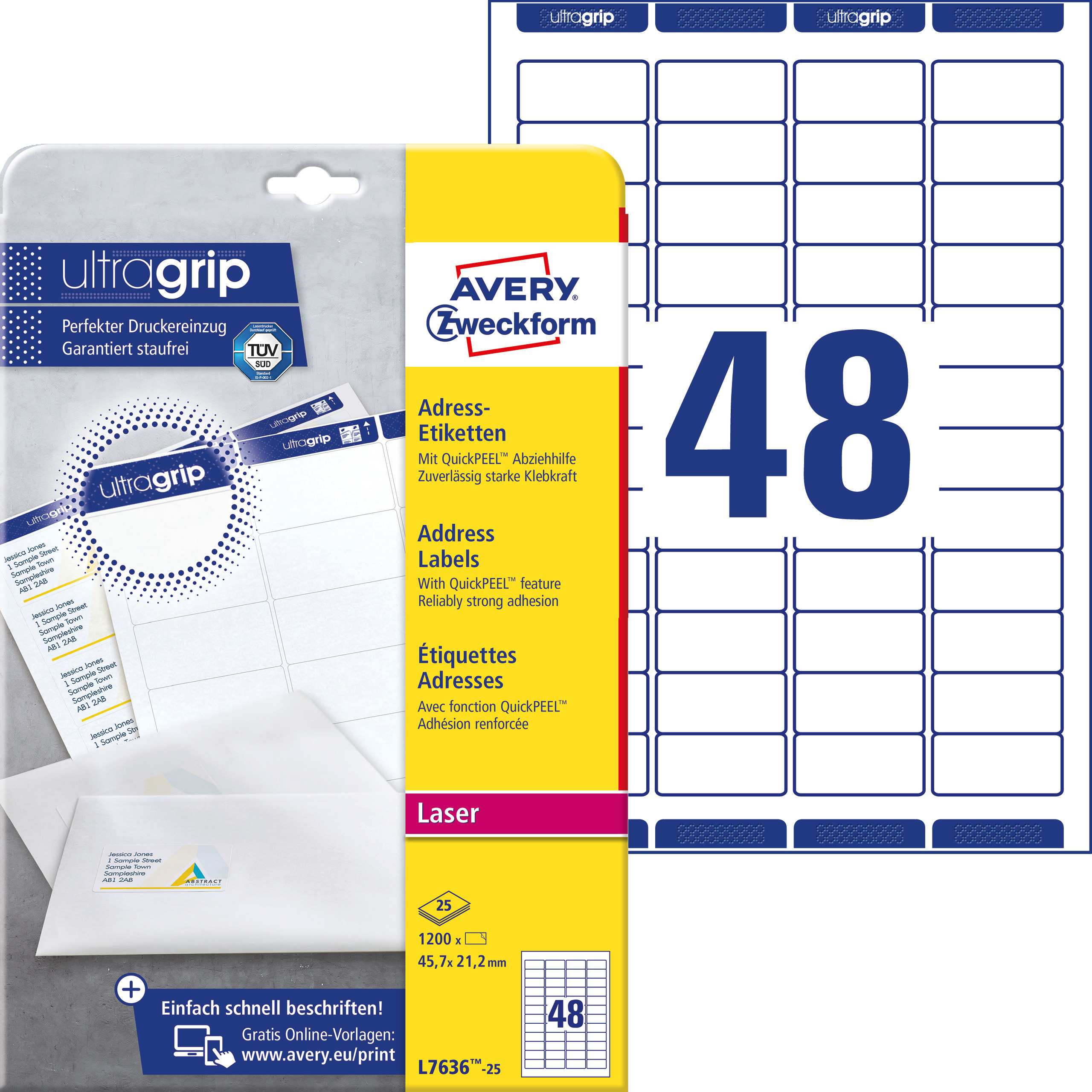Etykiety adresowe białe Avery Zweckform; A4, 25 ark./op., 45,7 x 21,2 mm