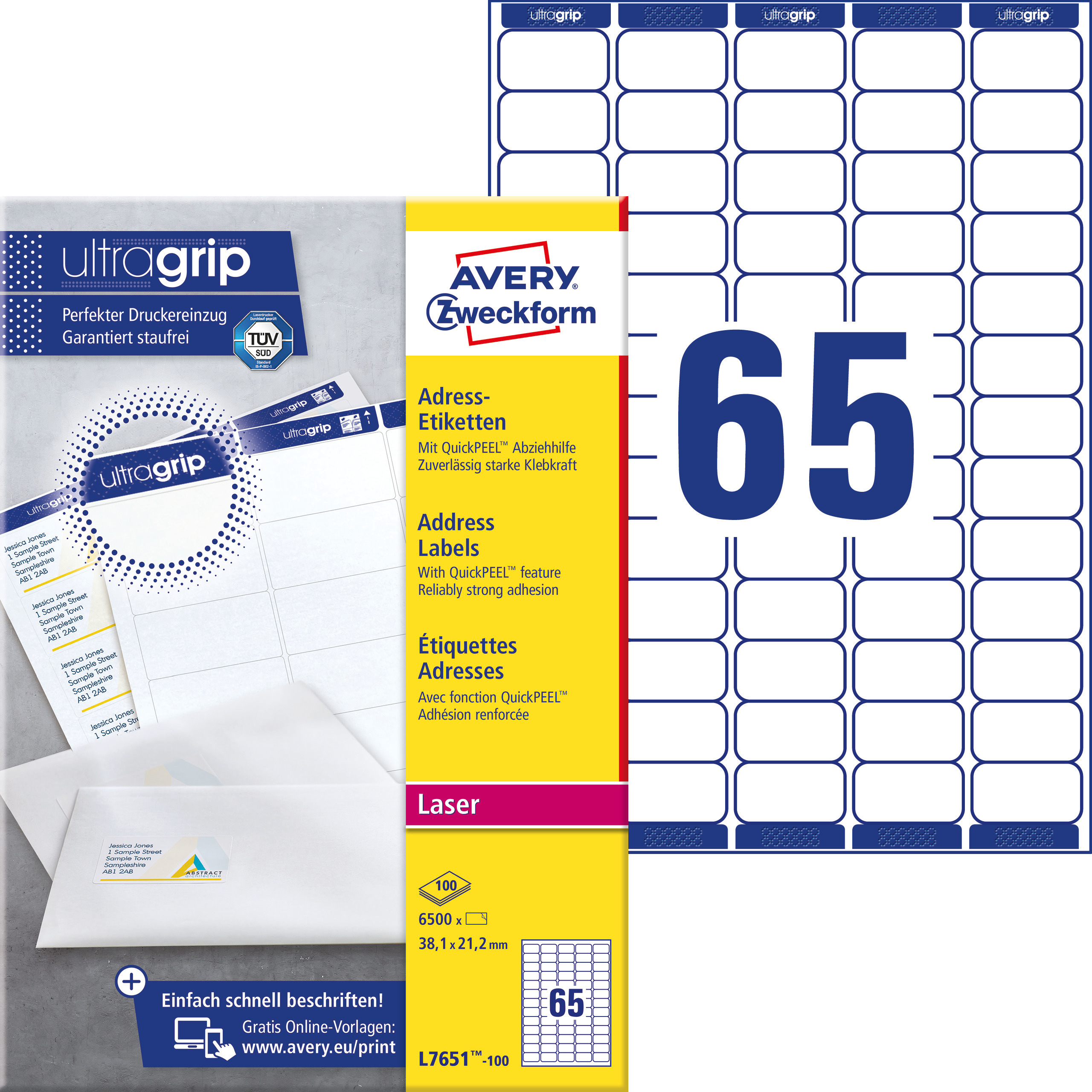 Etykiety adresowe białe Avery Zweckform; A4, 100 ark./op., 38,1 x 21,2 mm