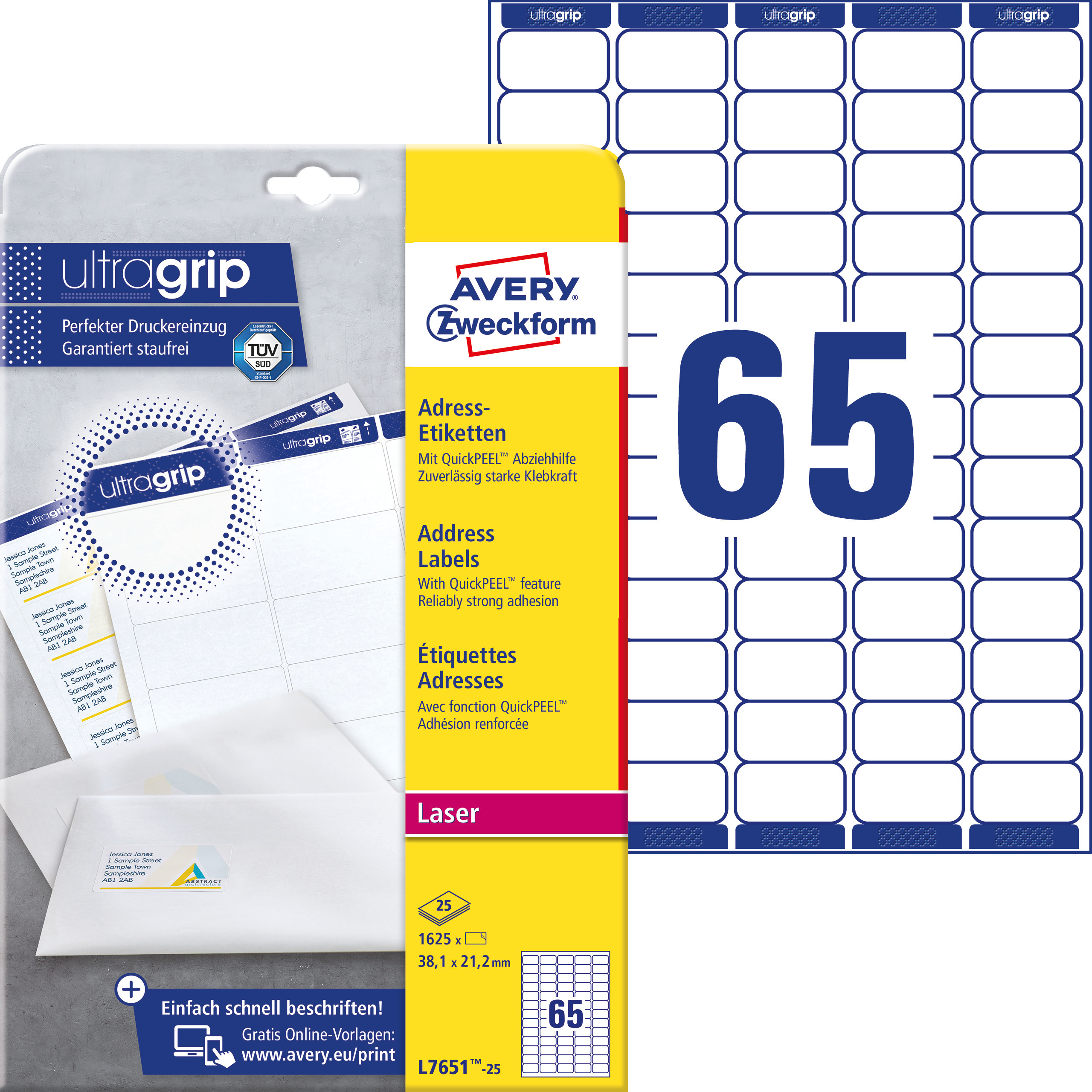 Etykiety adresowe białe Avery Zweckform; A4, 25 ark./op., 38,1 x 21,2 mm