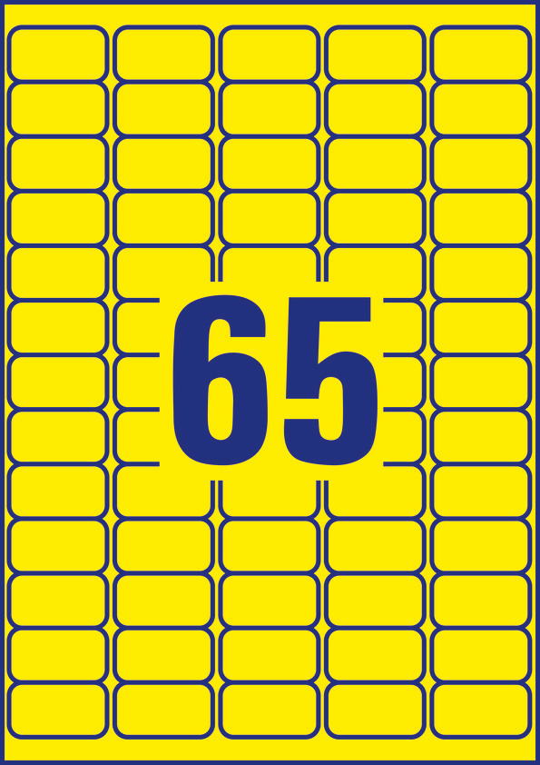 Usuwalne etykiety neonowe Avery Zweckform, A4, 25 ark./op., 38,1 x 21,2 mm, żółte neonowe - obrazek 2