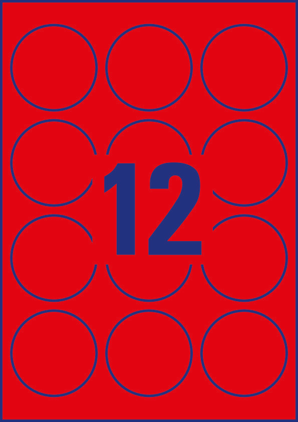 Usuwalne etykiety neonowe Avery Zweckform, A4, 25 ark./op., Ø63,5 mm, czerwone neonowe - obrazek 2