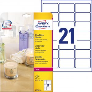 Etykiety przezroczyste Crystal Clear Avery Zweckform, A4, 25 ark./op., 63,5 x 38,1 mm