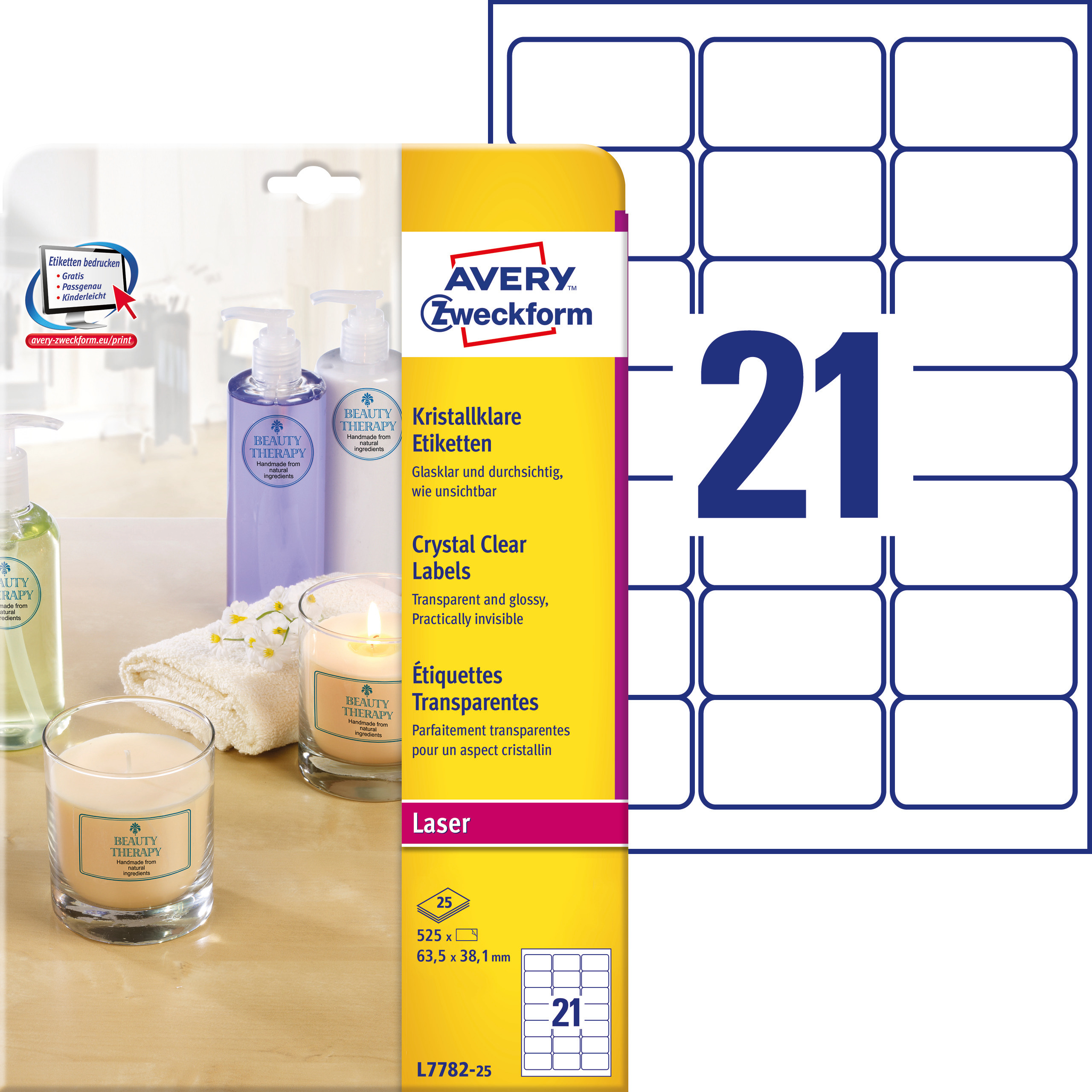 Etykiety przezroczyste Crystal Clear Avery Zweckform, A4, 25 ark./op., 63,5 x 38,1 mm