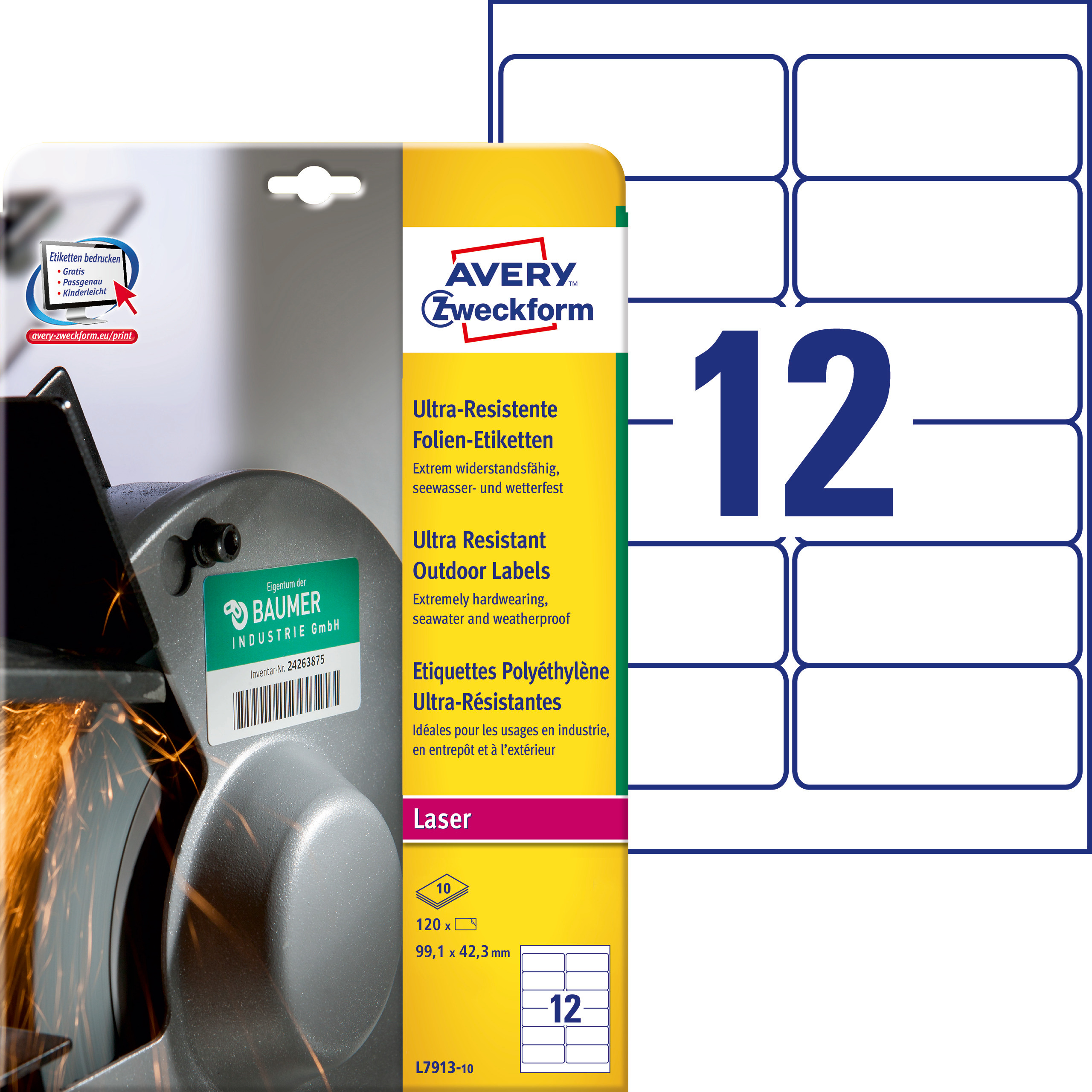 Etykiety polietylenowe ultra resistant Avery Zweckform, A4, 10 ark./op., 99,1 x 42,3mm, białe