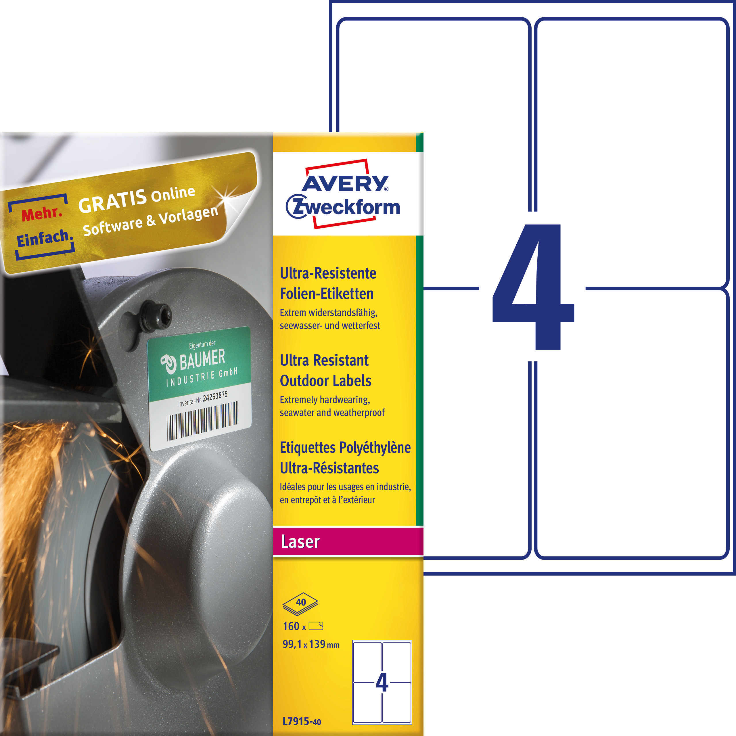 Etykiety polietylenowe ultra resistant Avery Zweckform, A4, 40 ark./op., 99,1 x 139mm, białe