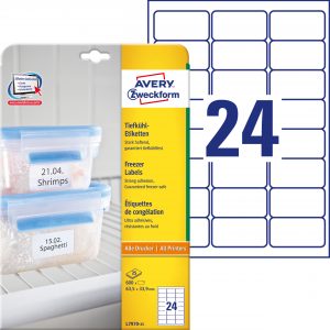 Etykiety na mrożonki Avery Zweckform; A4, 25 ark./op., 63,5 x 33,9 mm, białe