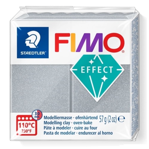 FIMO, Masa plastyczna termoutwardzalna Effect, srebrna metaliczna, 57g, kostka S 8020-81