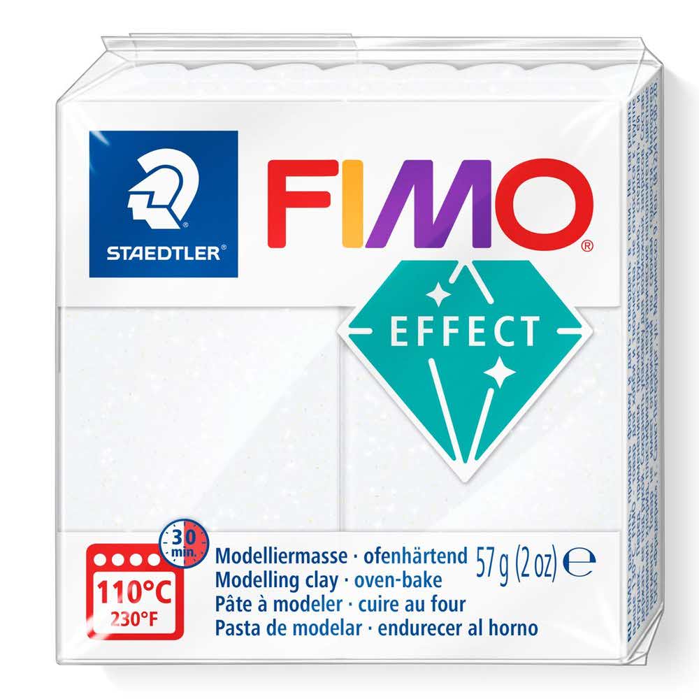 FIMO, Masa plastyczna termoutwardzalna Effect, biała brokatowa, 57g, kostka S 8020-052