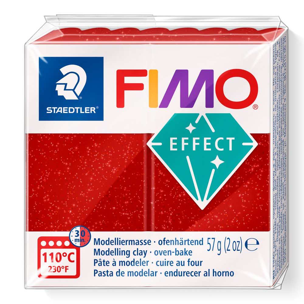 FIMO, Masa plastyczna termoutwardzalna Effect, czerwona brokatowa, 57g, kostka S 8020-202
