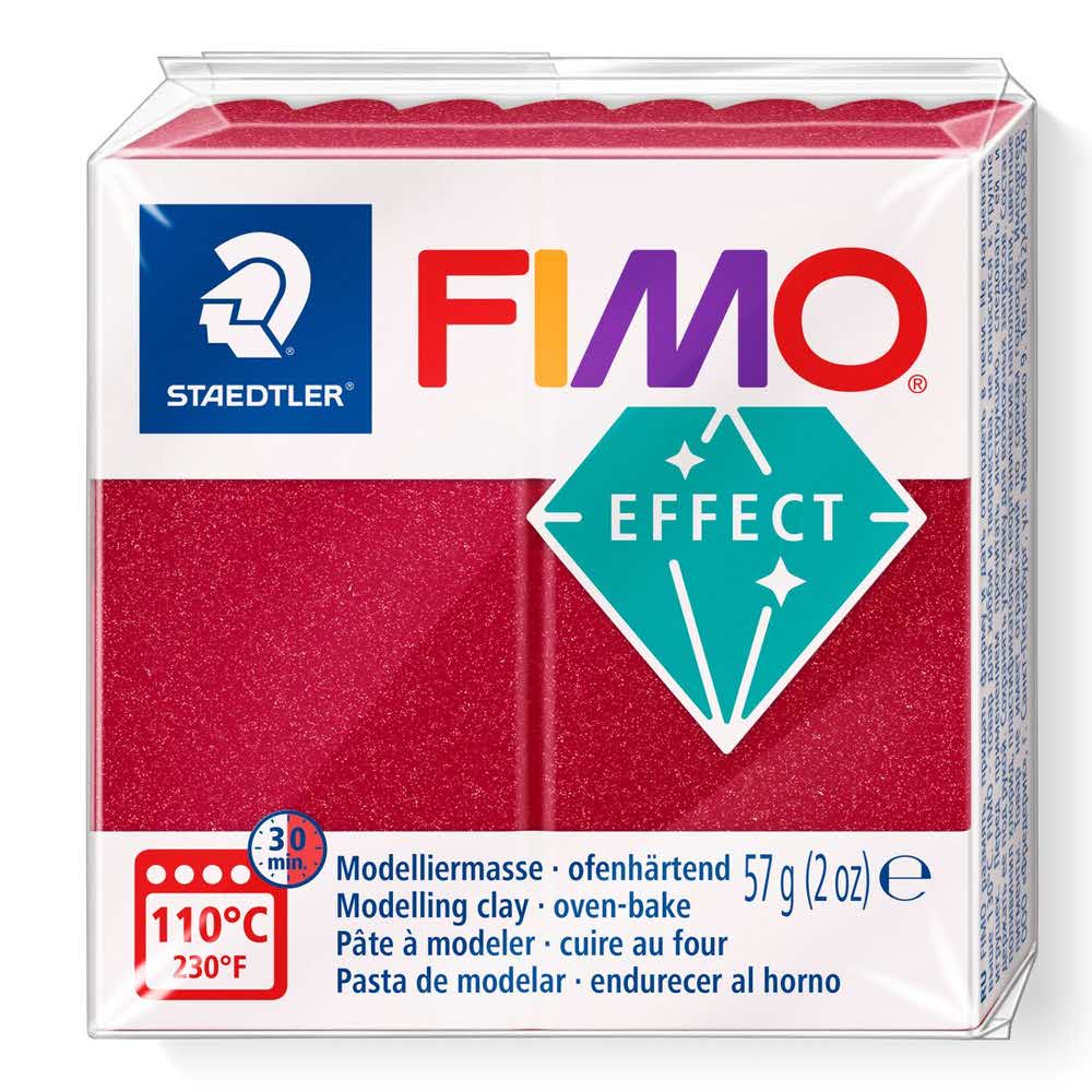 FIMO, Masa plastyczna termoutwardzalna Effect, czerwona metaliczna, 57g, kostka S 8020-28