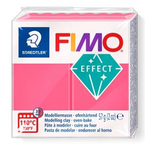 FIMO, Masa plastyczna termoutwardzalna Effect, czerwona przezroczysta, 57g, kostka S 8020-204