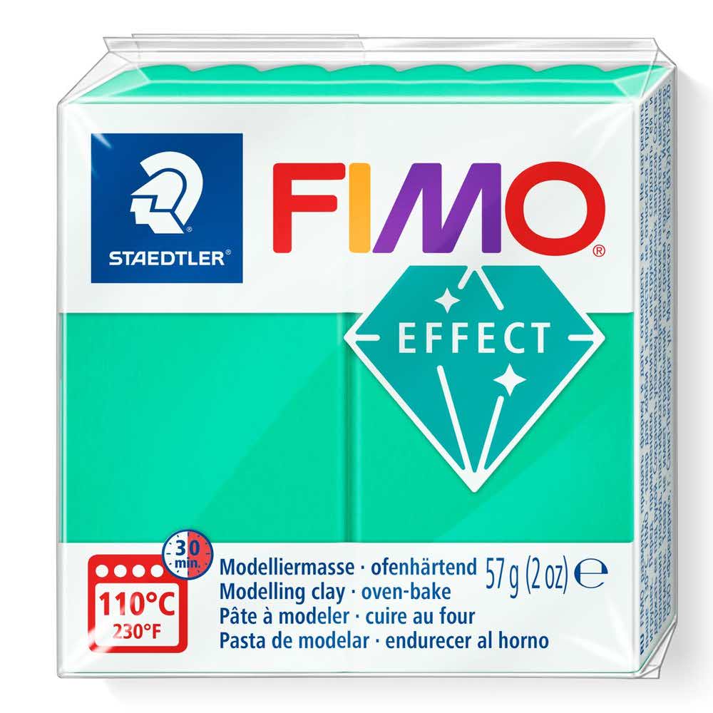 FIMO, Masa plastyczna termoutwardzalna Effect, zielona przezroczysta, 57g, kostka S 8020-504