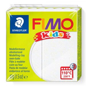 FIMO, Masa plastyczna termoutwardzalna Kids, biała brokatowa, 42g, kostka S 8030-052