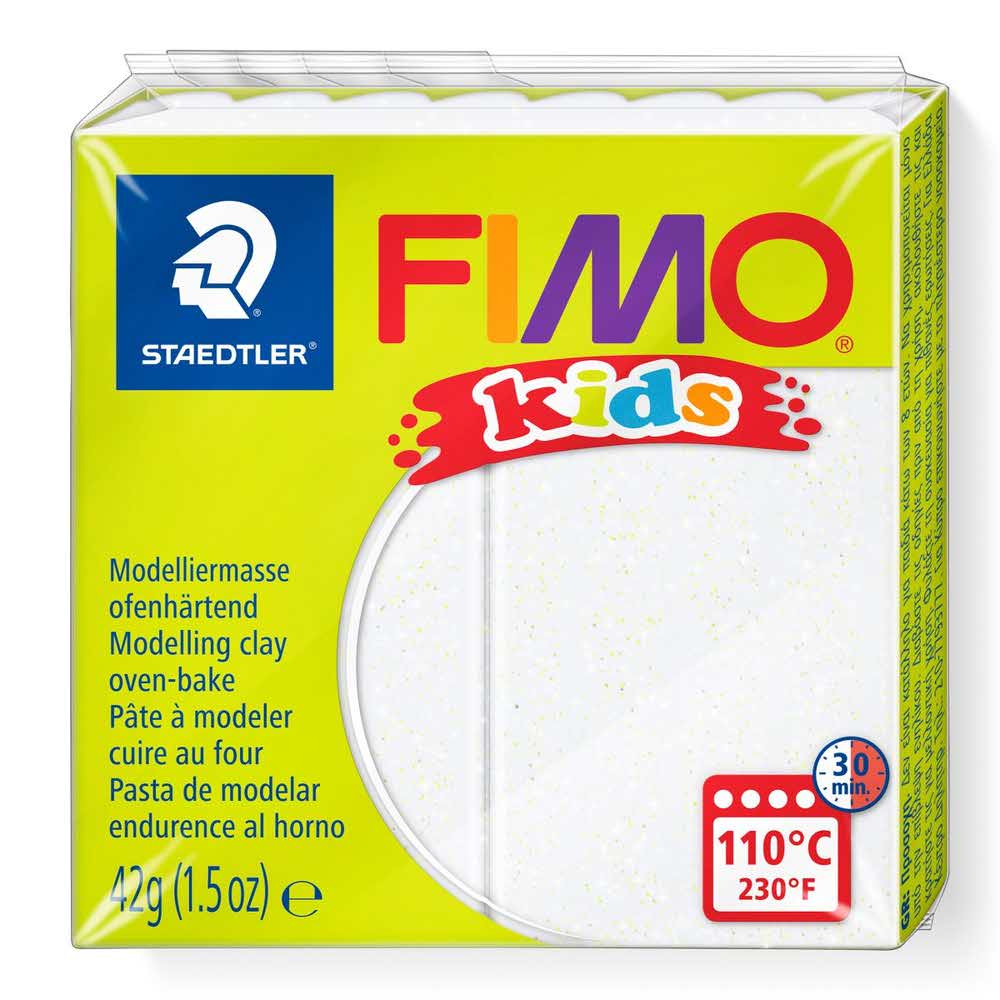 FIMO, Masa plastyczna termoutwardzalna Kids, biała brokatowa, 42g, kostka S 8030-052