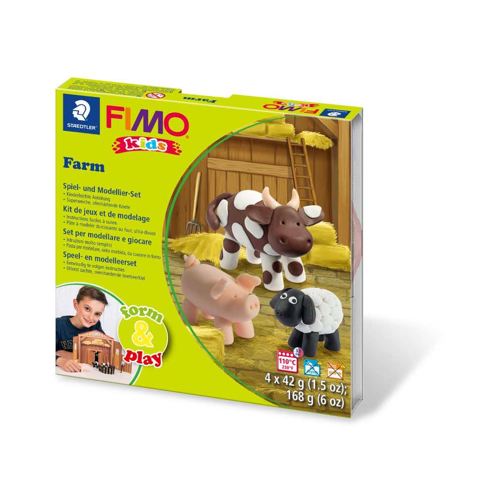 FIMO, Masa plastyczna termoutwardzalna Kids, Form&Play Farma, 42g, 4 kostki, zestaw z akcesoriami S 8034 01