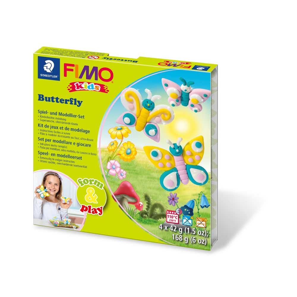 FIMO, Masa plastyczna termoutwardzalna Kids, Form&Play Motyle, 42g, 4 kostki, zestaw z akcesoriami S 8034 10