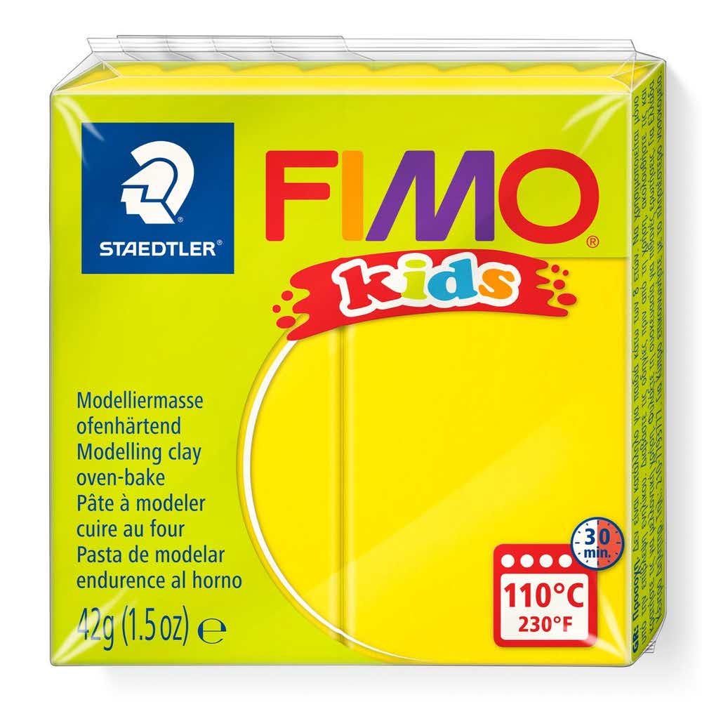 FIMO, Masa plastyczna termoutwardzalna Kids, żółta, 42g, kostka S 8030-1