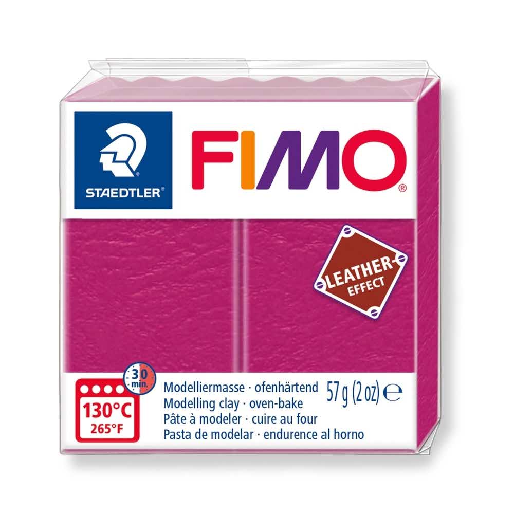 FIMO, Masa plastyczna termoutwardzalna Leather Effect, amarantowa, kostka, 57g S 8010-229