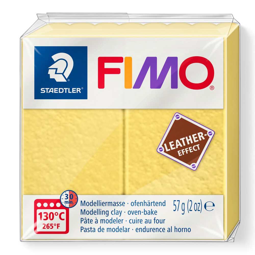 FIMO, Masa plastyczna termoutwardzalna Leather Effect, żółta szafran, kostka, 57g S 8010-109