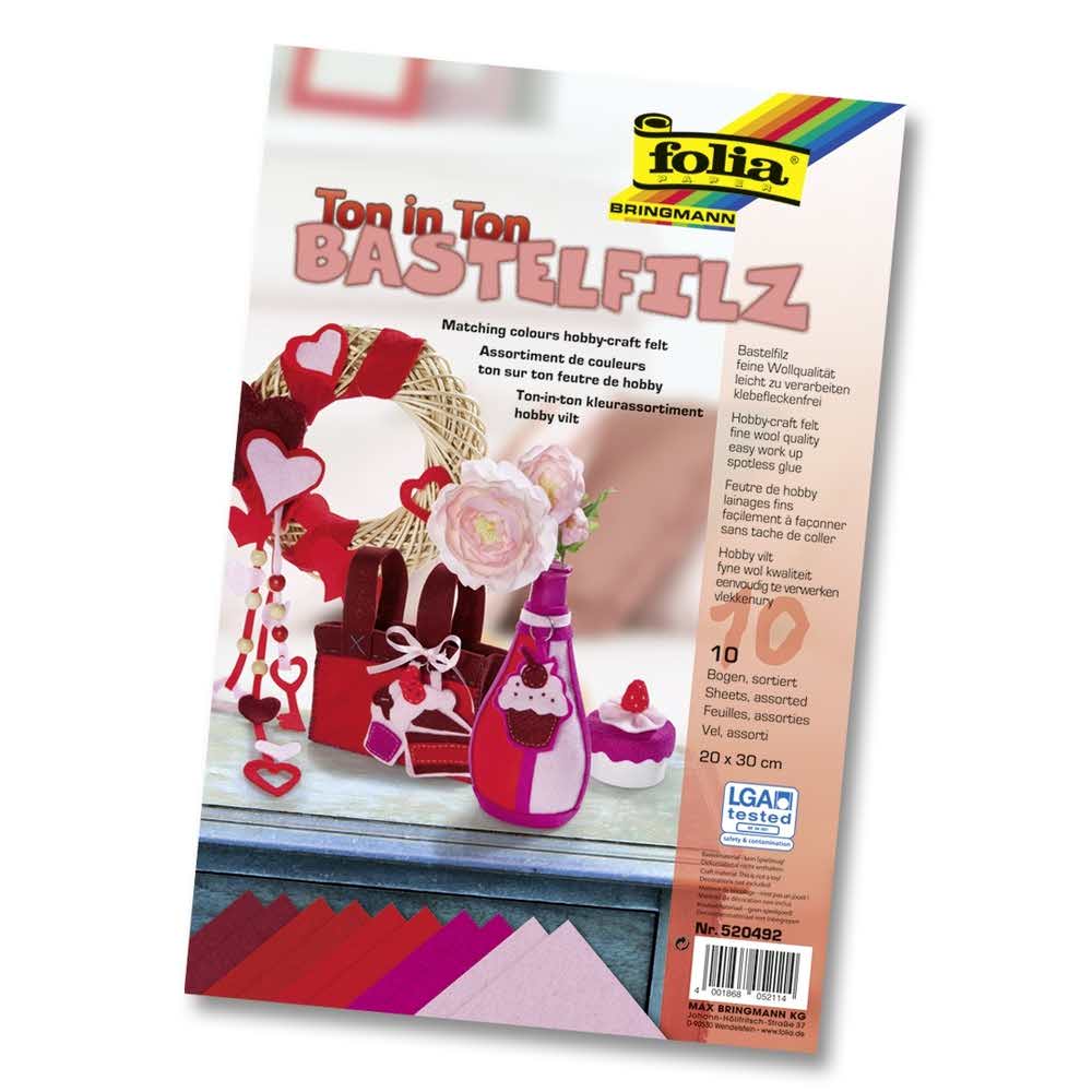 FOLIA, Filc dekoracyjny, mix czerwony, 20X30 cm, 1.5 mm, 10 arkuszy FO 5204-92