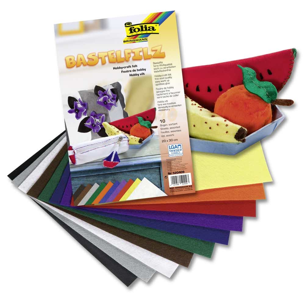 FOLIA, Filc dekoracyjny, mix kolorów, 20x30 cm, 1.5 mm, 10 arkuszy FO 5204-09