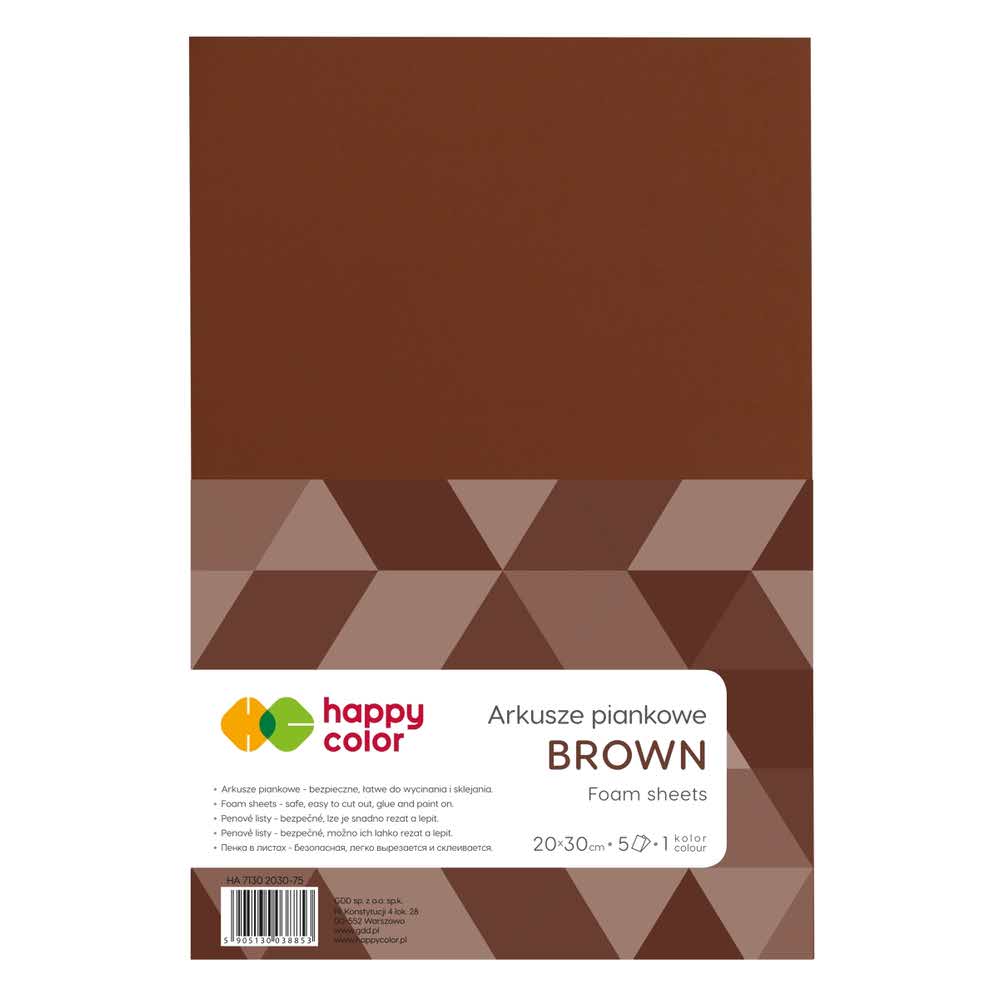 Happy Color, Arkusze piankowe, brązowe, A4, 5 arkuszy HA 7130 2030-75